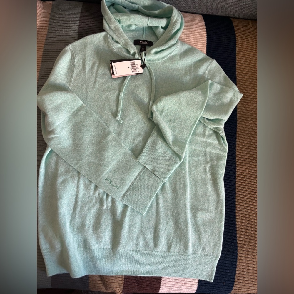 Ralph Lauren RLX Cashmere Light Blue/ Green Men's Sweater Hoodie - Picture 10 of 16